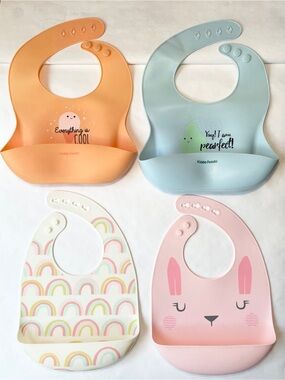 Four (4) Silicone Baby and Toddler Bibs